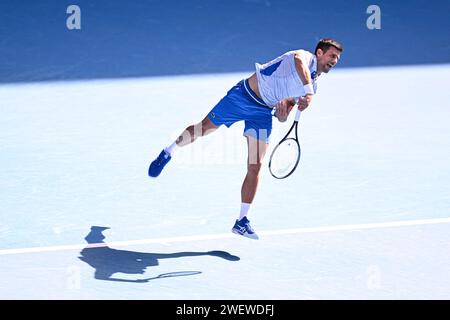 Melbourne, Australia. 26 gennaio 2024. Novak Djokovic durante il torneo di tennis Australian Open AO 2024 del grande Slam al Melbourne Park di Melbourne, Australia, il 26 gennaio 2024. Foto di Victor Joly/ABACAPRESS.COM Credit: Abaca Press/Alamy Live News Foto Stock
