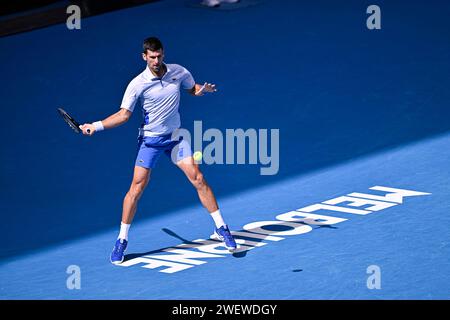 Melbourne, Australia. 26 gennaio 2024. Novak Djokovic durante il torneo di tennis Australian Open AO 2024 del grande Slam al Melbourne Park di Melbourne, Australia, il 26 gennaio 2024. Foto di Victor Joly/ABACAPRESS.COM Credit: Abaca Press/Alamy Live News Foto Stock