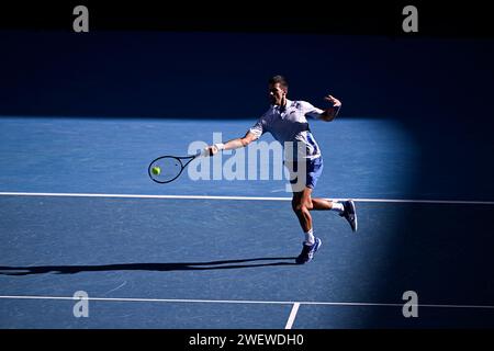 Melbourne, Australia. 26 gennaio 2024. Novak Djokovic durante il torneo di tennis Australian Open AO 2024 del grande Slam al Melbourne Park di Melbourne, Australia, il 26 gennaio 2024. Foto di Victor Joly/ABACAPRESS.COM Credit: Abaca Press/Alamy Live News Foto Stock