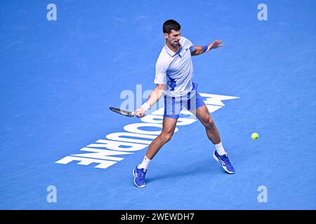 Melbourne, Australia. 26 gennaio 2024. Novak Djokovic durante il torneo di tennis Australian Open AO 2024 del grande Slam al Melbourne Park di Melbourne, Australia, il 26 gennaio 2024. Foto di Victor Joly/ABACAPRESS.COM Credit: Abaca Press/Alamy Live News Foto Stock