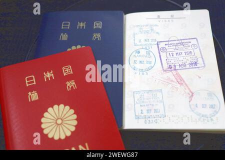 Tokyo, Giappone, 27 gennaio 2024. passaporto e timbro Foto Stock