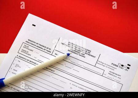 Modulo fiscale indonesiano 1721 a1 Income Income Tax Return art 21 per il dipendente o i beneficiari di pensione o indennità pensionistica e risparmi pensionistici Foto Stock