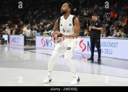 Belgrado, Serbia, 2 gennaio 2023. David Lighty di LDLC ASVEL Villeurbanne si riscalda durante il 2023/2024 Turkish Airlines EuroLeague match tra Partizan Mozzart Bet Belgrado e LDLC Asvel Villeurbanne alla Stark Arena di Belgrado, Serbia. 2 gennaio 2023. Credito: Nikola Krstic/Alamy Foto Stock