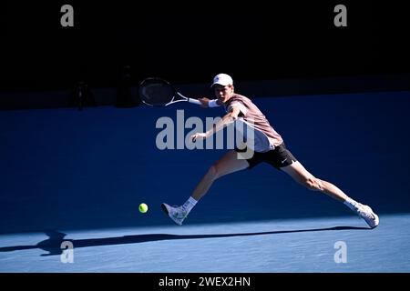 Melbourne, Australie. 26 gennaio 2024. Novak Djokovic durante il torneo di tennis Australian Open AO 2024 del grande Slam il 26 gennaio 2024 al Melbourne Park di Melbourne, Australia. Crediti: Victor Joly/Alamy Live News Foto Stock