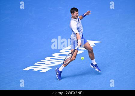 Melbourne, Australie. 26 gennaio 2024. Novak Djokovic durante il torneo di tennis Australian Open AO 2024 del grande Slam il 26 gennaio 2024 al Melbourne Park di Melbourne, Australia. Crediti: Victor Joly/Alamy Live News Foto Stock