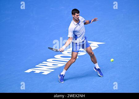 Melbourne, Australie. 26 gennaio 2024. Novak Djokovic durante il torneo di tennis Australian Open AO 2024 del grande Slam il 26 gennaio 2024 al Melbourne Park di Melbourne, Australia. Crediti: Victor Joly/Alamy Live News Foto Stock