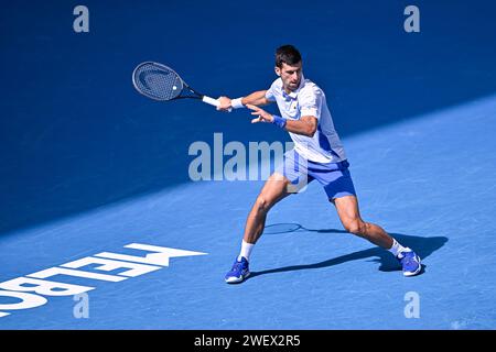 Melbourne, Australie. 26 gennaio 2024. Novak Djokovic durante il torneo di tennis Australian Open AO 2024 del grande Slam il 26 gennaio 2024 al Melbourne Park di Melbourne, Australia. Crediti: Victor Joly/Alamy Live News Foto Stock