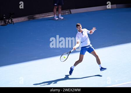 Melbourne, Australie. 26 gennaio 2024. Novak Djokovic durante il torneo di tennis Australian Open AO 2024 del grande Slam il 26 gennaio 2024 al Melbourne Park di Melbourne, Australia. Crediti: Victor Joly/Alamy Live News Foto Stock