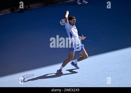 Melbourne, Australie. 26 gennaio 2024. Novak Djokovic durante il torneo di tennis Australian Open AO 2024 del grande Slam il 26 gennaio 2024 al Melbourne Park di Melbourne, Australia. Crediti: Victor Joly/Alamy Live News Foto Stock