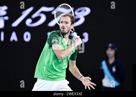 Melbourne, Australie. 26 gennaio 2024. Daniil Medvedev durante il torneo di tennis Australian Open AO 2024 del grande Slam il 26 gennaio 2024 al Melbourne Park di Melbourne, Australia. Crediti: Victor Joly/Alamy Live News Foto Stock