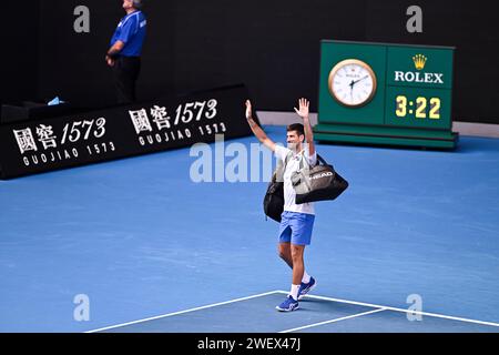 Melbourne, Australie. 26 gennaio 2024. Novak Djokovic durante il torneo di tennis Australian Open AO 2024 del grande Slam il 26 gennaio 2024 al Melbourne Park di Melbourne, Australia. Crediti: Victor Joly/Alamy Live News Foto Stock