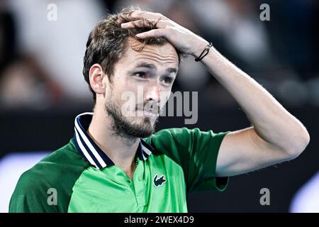 Melbourne, Australie. 26 gennaio 2024. Daniil Medvedev durante il torneo di tennis Australian Open AO 2024 del grande Slam il 26 gennaio 2024 al Melbourne Park di Melbourne, Australia. Crediti: Victor Joly/Alamy Live News Foto Stock