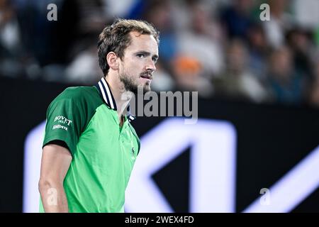 Melbourne, Australie. 26 gennaio 2024. Daniil Medvedev durante il torneo di tennis Australian Open AO 2024 del grande Slam il 26 gennaio 2024 al Melbourne Park di Melbourne, Australia. Crediti: Victor Joly/Alamy Live News Foto Stock