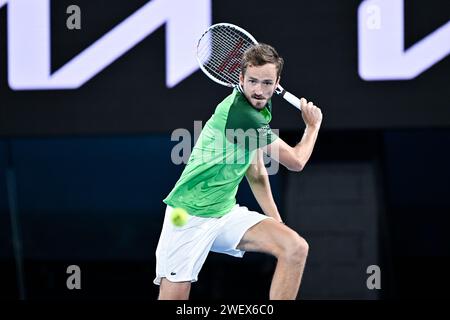 Melbourne, Australie. 26 gennaio 2024. Daniil Medvedev durante il torneo di tennis Australian Open AO 2024 del grande Slam il 26 gennaio 2024 al Melbourne Park di Melbourne, Australia. Crediti: Victor Joly/Alamy Live News Foto Stock