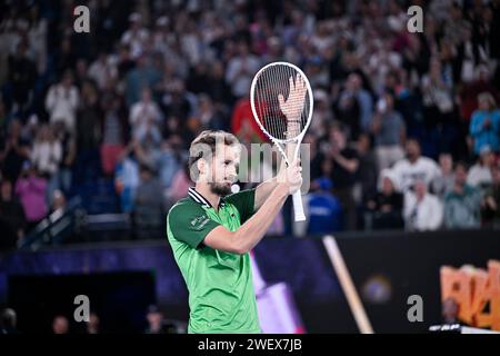 Melbourne, Australie. 26 gennaio 2024. Daniil Medvedev durante il torneo di tennis Australian Open AO 2024 del grande Slam il 26 gennaio 2024 al Melbourne Park di Melbourne, Australia. Crediti: Victor Joly/Alamy Live News Foto Stock