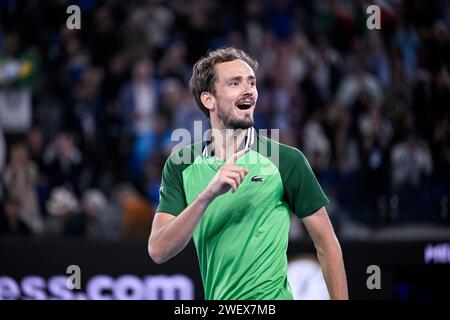 Melbourne, Australie. 26 gennaio 2024. Daniil Medvedev durante il torneo di tennis Australian Open AO 2024 del grande Slam il 26 gennaio 2024 al Melbourne Park di Melbourne, Australia. Crediti: Victor Joly/Alamy Live News Foto Stock