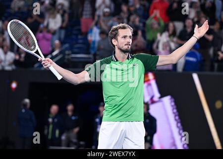 Melbourne, Australie. 26 gennaio 2024. Daniil Medvedev durante il torneo di tennis Australian Open AO 2024 del grande Slam il 26 gennaio 2024 al Melbourne Park di Melbourne, Australia. Crediti: Victor Joly/Alamy Live News Foto Stock