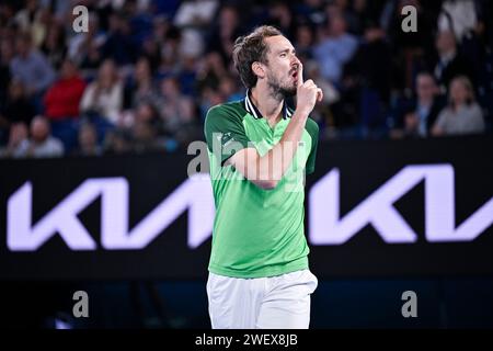 Melbourne, Australie. 26 gennaio 2024. Daniil Medvedev durante il torneo di tennis Australian Open AO 2024 del grande Slam il 26 gennaio 2024 al Melbourne Park di Melbourne, Australia. Crediti: Victor Joly/Alamy Live News Foto Stock