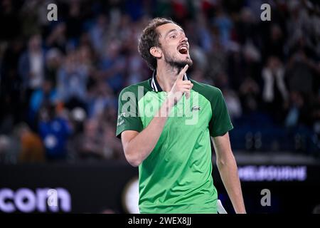Melbourne, Australie. 26 gennaio 2024. Daniil Medvedev durante il torneo di tennis Australian Open AO 2024 del grande Slam il 26 gennaio 2024 al Melbourne Park di Melbourne, Australia. Crediti: Victor Joly/Alamy Live News Foto Stock