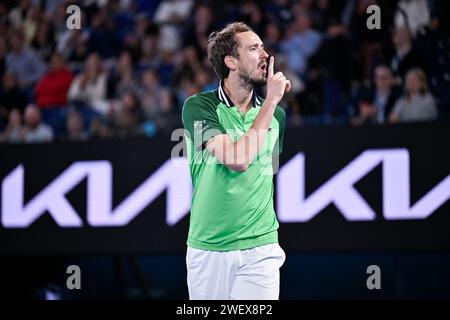Melbourne, Australie. 26 gennaio 2024. Daniil Medvedev durante il torneo di tennis Australian Open AO 2024 del grande Slam il 26 gennaio 2024 al Melbourne Park di Melbourne, Australia. Crediti: Victor Joly/Alamy Live News Foto Stock