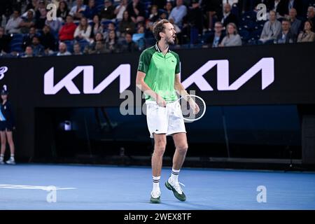 Melbourne, Australie. 26 gennaio 2024. Daniil Medvedev durante il torneo di tennis Australian Open AO 2024 del grande Slam il 26 gennaio 2024 al Melbourne Park di Melbourne, Australia. Crediti: Victor Joly/Alamy Live News Foto Stock