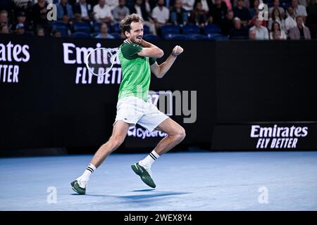 Melbourne, Australie. 26 gennaio 2024. Daniil Medvedev durante il torneo di tennis Australian Open AO 2024 del grande Slam il 26 gennaio 2024 al Melbourne Park di Melbourne, Australia. Crediti: Victor Joly/Alamy Live News Foto Stock