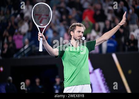 Melbourne, Australie. 26 gennaio 2024. Daniil Medvedev durante il torneo di tennis Australian Open AO 2024 del grande Slam il 26 gennaio 2024 al Melbourne Park di Melbourne, Australia. Crediti: Victor Joly/Alamy Live News Foto Stock