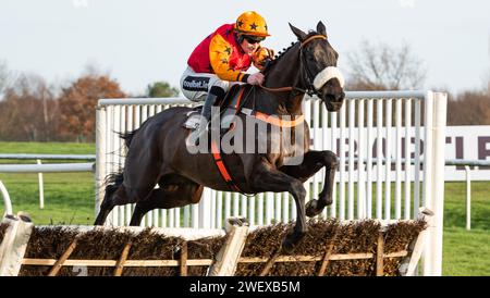 Doncaster Racecourse, Doncaster, Regno Unito, sabato 27 gennaio 2024; Kerryhill e il fantino Brian Hughes vincono l'Albert Bartlett River Don Novices hurdle (grado 2) per l'allenatore Ruth Jefferson e i proprietari della They Are Never at Home Partnership. Credito immagini equine JTW / Alamy Live News Foto Stock