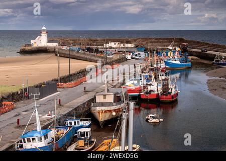 Faro del porto di Balbriggan, contea di Dublino, Irlanda Foto Stock