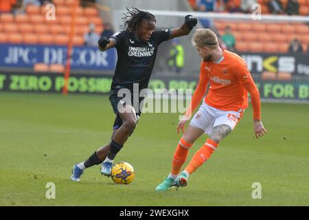 Blackpool, Inghilterra. 27 gennaio 2024. Nathan Asiimwe del Charlton Athletic durante lo Sky Bet EFL League One tra Blackpool FC e Charlton Athletic. Kyle Andrews/Alamy Live News Foto Stock