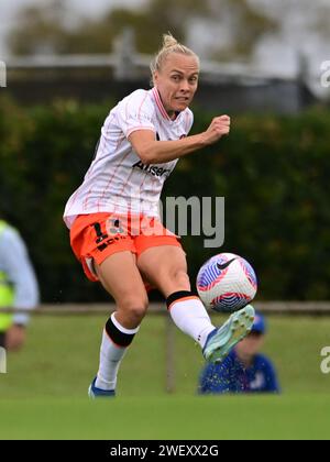 Bossley Park, Australia. 27 gennaio 2024. Tameka Yallop del Brisbane Roar FC è visto in azione durante la partita della stagione Liberty A-League 2023/24 round 14 tra Western Sydney Wanderers FC e Brisbane Roar FC tenutasi al Marconi Stadium. Punteggio finale; Western Sydney Wanderers FC 1: 3 Brisbane Roar FC. Credito: SOPA Images Limited/Alamy Live News Foto Stock