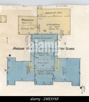 Amador Valley Joint Union High School dall'immagine 12 della mappa Sanborn Fire Insurance di Pleasanton, Alameda County, California. Foto Stock