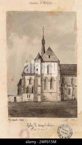 Anizy-le-Château - l'église en 1873 - Dessin d'Amédée Piette (1808-1883). Foto Stock