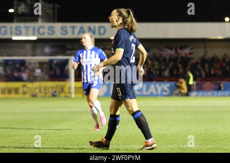 Crawley, Regno Unito. 27 gennaio 2024. Broadfield Stadium, Crawley, Inghilterra, 27 gennaio 2024: Capitano Niamh Charles (Chelsea 21) durante una partita WSL tra Brighton Hove Albion e Chelsea al Broadfield Stadium, Crawley, Regno Unito, il 27 gennaio 2024 (Bettina Weissensteiner/SPP) credito: SPP Sport Press Photo. /Alamy Live News Foto Stock