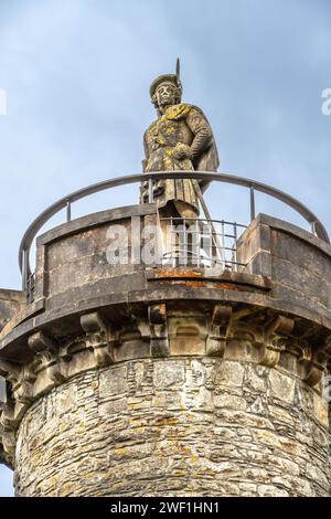 Glenfinnan Bliadhna Phrionnsa, National Trust for Scotland Jacobite Monument con il principe Carlo Edoardo, conosciuto anche come Bonney Prince Charlie Foto Stock