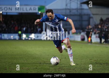 Hartlepool, Regno Unito. 27 gennaio 2023. Tom Parkes dell'Hartlepool United durante la partita della Vanarama National League tra Hartlepool United e York City al Victoria Park, Hartlepool, sabato 27 gennaio 2024. (Foto: Mark Fletcher | mi News) crediti: MI News & Sport /Alamy Live News Foto Stock