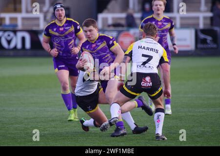 Newcastle upon Tyne, 27 gennaio 2024. Azione dalla partita tra Newcastle Thunder e York Knights nella partita AB Sundeck 1895 Cup a Kingston Park. Crediti: Colin Edwards Foto Stock