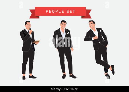 Un uomo d'affari in completo. Illustrazione vettoriale in stile di design piatto. Illustrazione Vettoriale