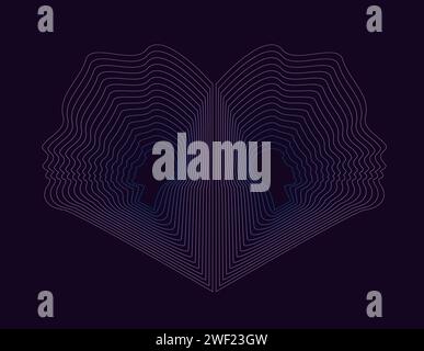 Teste umane costituite da linee a reticolo a strisce. Poster psichedelico. Malattia mentale struttura di forma astratta. Elemento di design retro-futuristico. VECTO Illustrazione Vettoriale