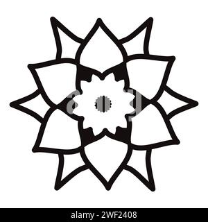 Fiore decorativo contorno astratto testa di fiori contorno nero illustrazione vettoriale isolata su sfondo bianco Illustrazione Vettoriale