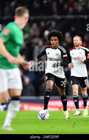 Londra, Regno Unito. 27 gennaio 2024. Willian of Fulham durante la partita Fulham FC vs Newcastle United FC Emirates fa Cup 4° turno a Craven Cottage, Londra, Inghilterra, Regno Unito il 27 gennaio 2024 credito: Every Second Media/Alamy Live News Foto Stock