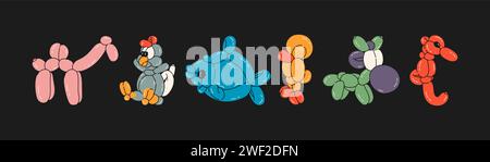 Raccolta di vari animali in mongolfiera Illustrazione Vettoriale