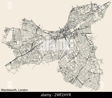 Mappa stradale del BOROUGH DI WANDSWORTH, LONDRA Illustrazione Vettoriale