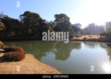 Daisensui Pond nel Rikugien Garden, Tokyo, Giappone Foto Stock