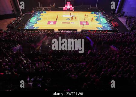 Leeds, Regno Unito. 27 gennaio 2024. Foto di Olly Hassell/SWpix.com - 27/01/2024 - Netball - Vitality Netball Nations Cup 2024 - Vitality Roses / New Zealand Silver Ferns - The First Direct Arena, Leeds, Inghilterra - Una visione generale (gv) della prima Direct Arena durante la partita tra England Roses contro New Zealand Silver Ferns Credit: SWpix/Alamy Live News Foto Stock