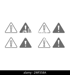 Set di icone con segnale di avvertenza punto esclamativo. Simbolo di attenzione del triangolo vettoriale, tratto modificabile. Illustrazione Vettoriale