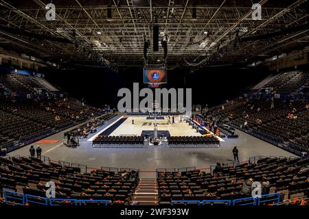 Birmingham, Regno Unito. 28 gennaio 2024. L'Utilita Arena, pronta per la finale del BBL Trophy all'Utilita Arena di Birmingham, Regno Unito, il 28 gennaio 2024. Foto di Phil Hutchinson. Solo per uso editoriale, licenza necessaria per uso commerciale. Nessun utilizzo in scommesse, giochi o pubblicazioni di un singolo club/campionato/giocatore. Credito: UK Sports Pics Ltd/Alamy Live News Foto Stock