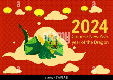 2024 Capodanno cinese, bandiera del Drago Illustrazione Vettoriale