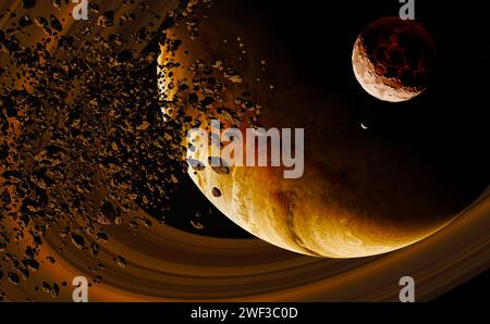 Pianeta gigante gassoso nello spazio profondo, animazione 3d. Foto Stock