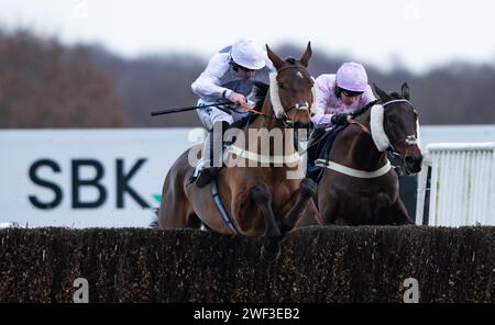 Snowy Evening e Henry Brooke vincono la SBK Novices handicap Chase per l'allenatore Oliver Greenall e Josh Guerriero e i proprietari dello Stockton Hopefuls. Credito immagini equine JTW / Alamy Live News Foto Stock